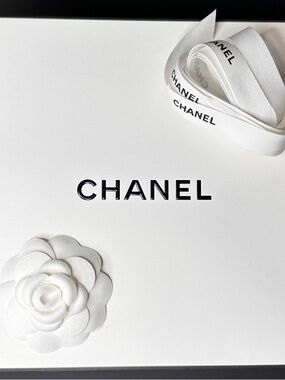 CHANEL Large Storage Gift Display Box with Camellia + Logo Ribbon. White & Black